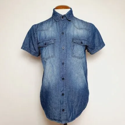 Camisa jeans manga curta - tam P/M