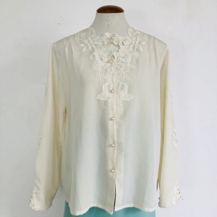 Camisa Vintage Bordada Renda Guipir - tam G - Imagem 7