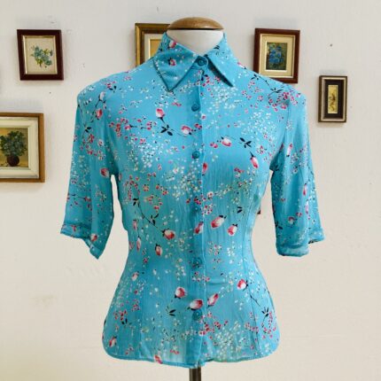 Blusa Seda Azul Floral – tam P